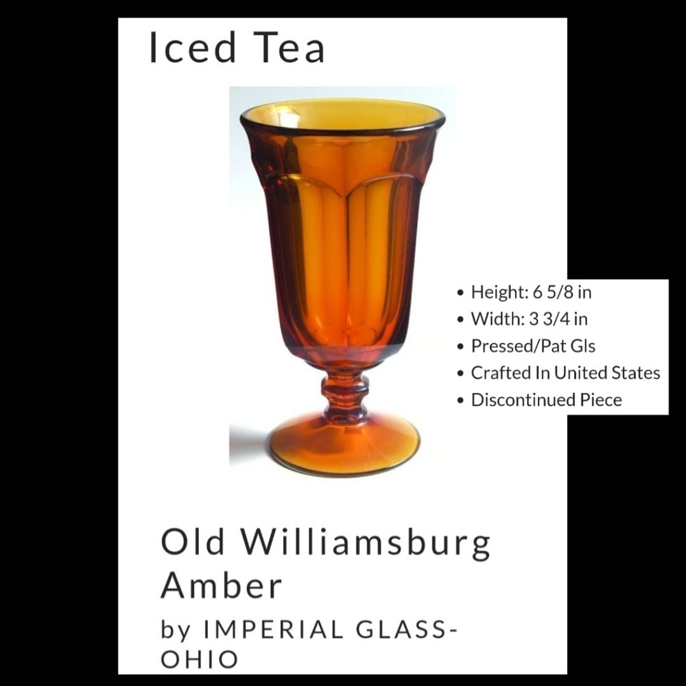 2 Imperial Glass-Ohio 12oz Old Williamsburg Amber Iced Tea Glasses - Picture 13 of 13